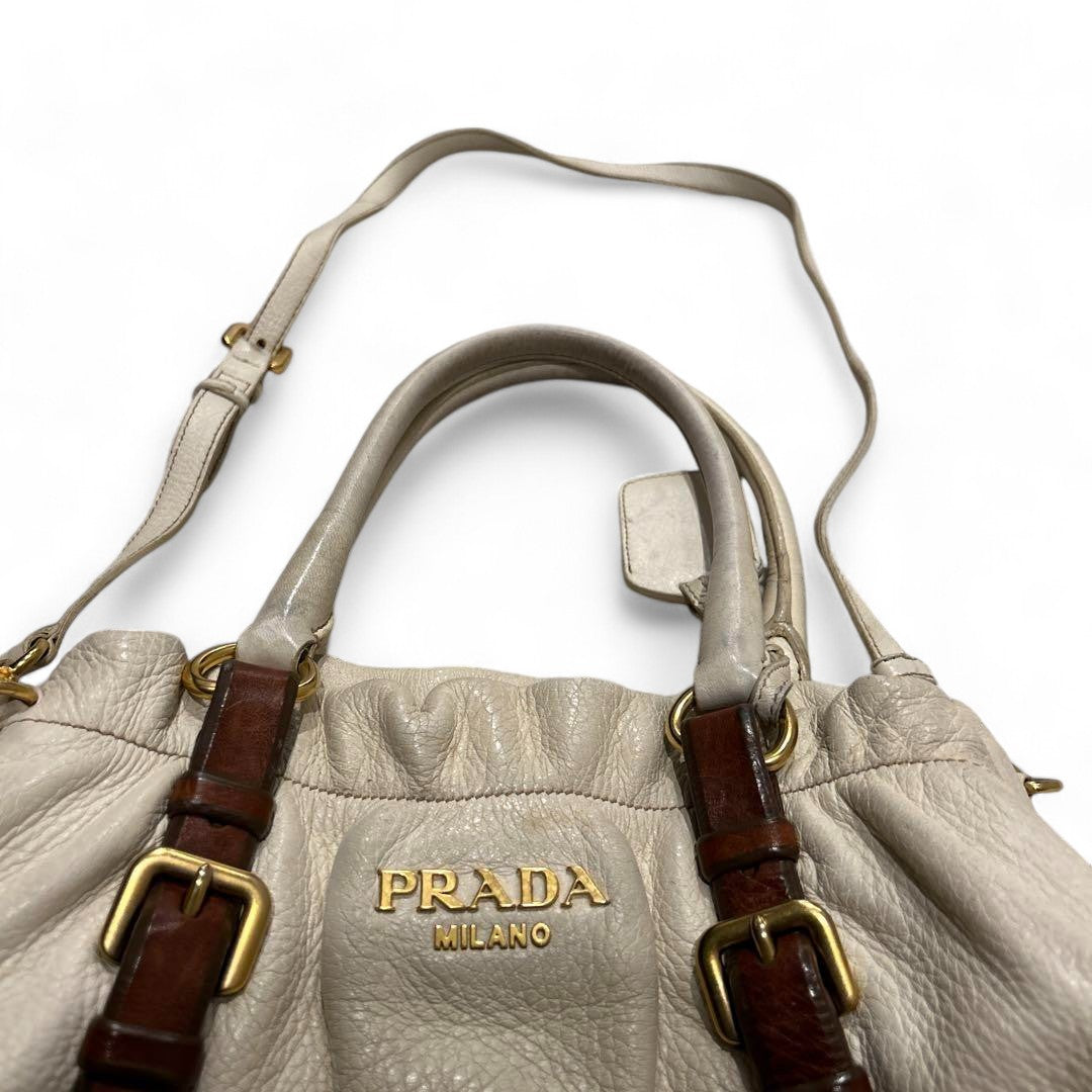 Prada - White Handbag Shoulder Bag Deer Leather Gold Hardware