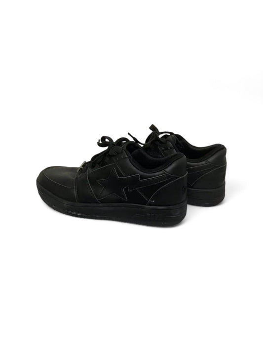 A Bathing Ape (BAPE) - 44 Bapesta Black Leather Sneaker Low Top