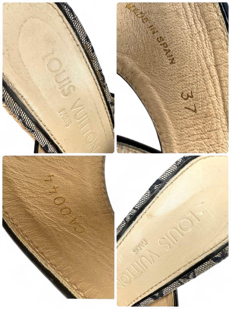 Louis Vuitton - 37 Wedge Sandals Monogram Denim LV