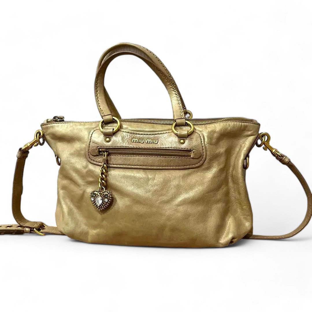 Miu Miu - Heart Glance Vintage Beige Leather Handbag Shoulder Bag