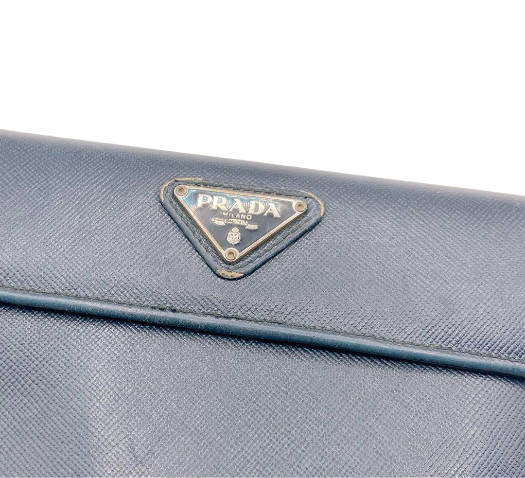 Prada - Bifold Leather Wallet Navy Saffiano