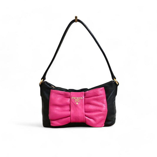 Prada - Pink Mini Handbag Ribbon Pouch Leather Black