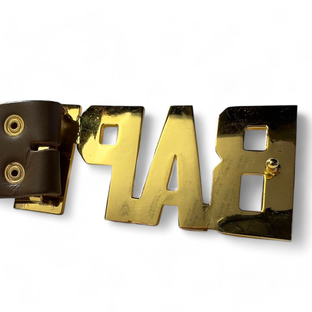 A Bathing Ape (BAPE) - brown leather belt gold pendant