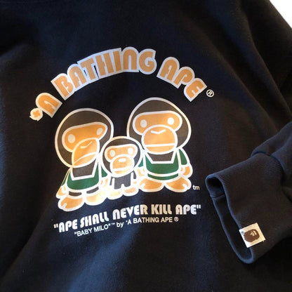 A Bathing Ape (BAPE) - XL Black Hoodie Vintage Baby Milo Printed