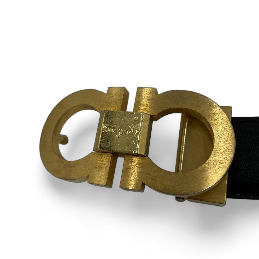 Salvatore Ferragamo - S belt black leather gancini gold