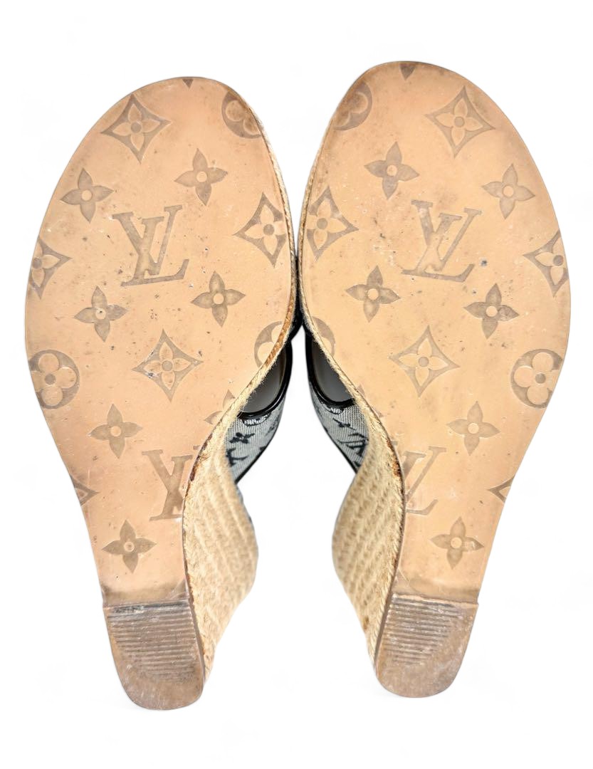 Louis Vuitton - 37 Wedge Sandals Monogram Denim LV