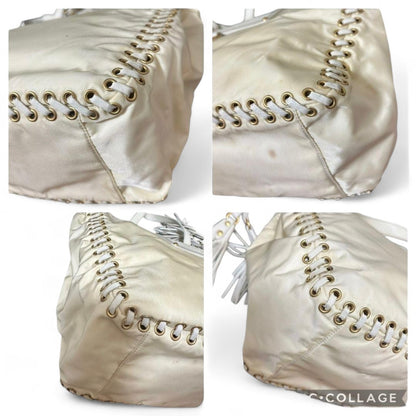 Prada - Shoulder Bag Tessuto Infilat Vintage Leather White Gold