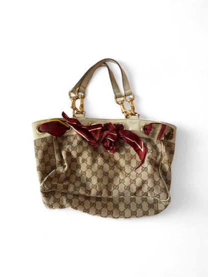 Gucci - Scarf Handbag Tote Monogram Beige Brown