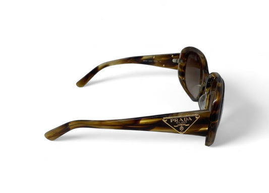 Prada - triangle logo plate vintage leo print sunglasses brown black