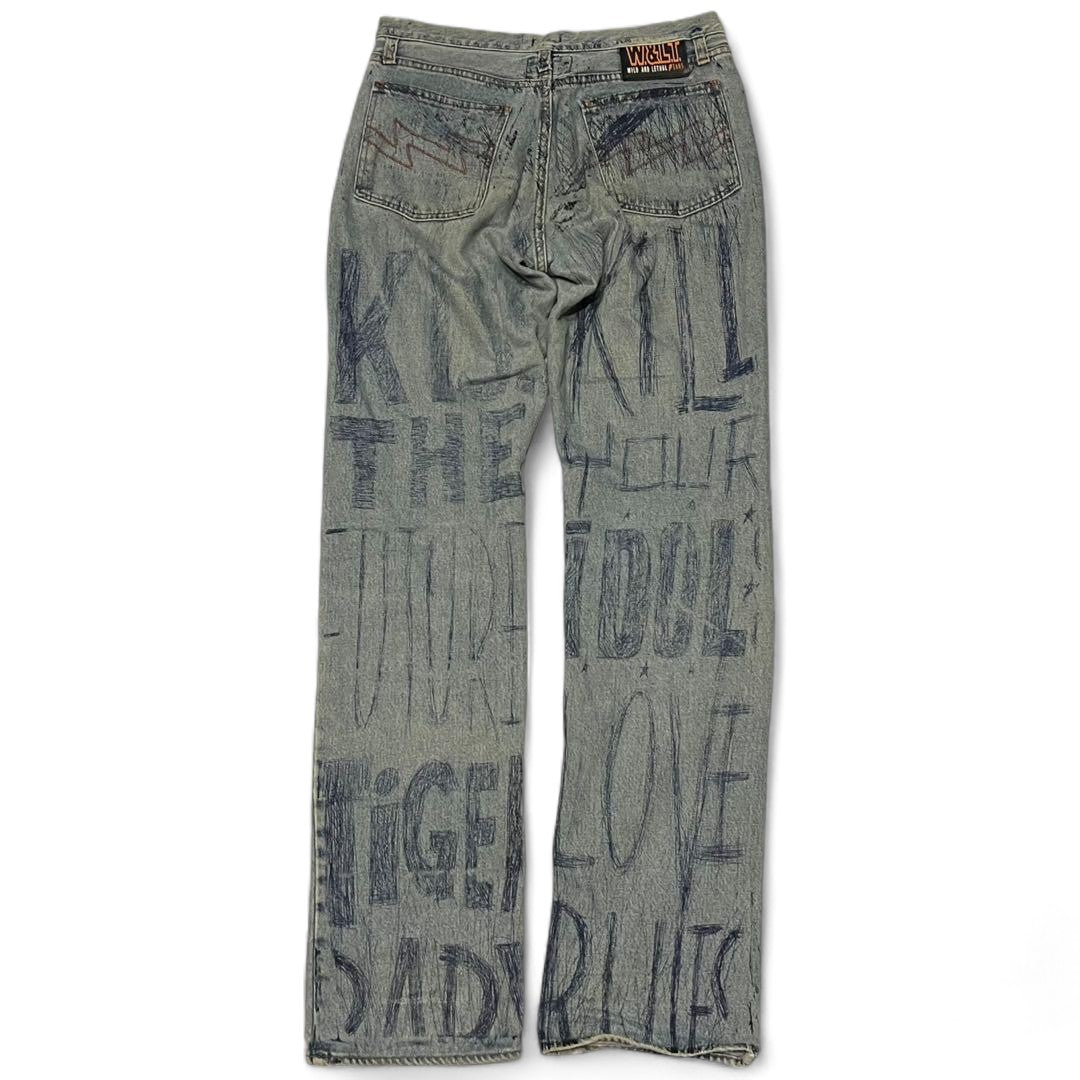 Walter Van Beirendonck  - 28 archive graffiti baggy jeans blue denim