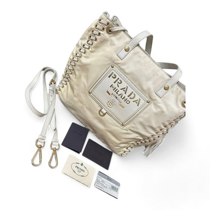 Prada - Shoulder Bag Tessuto Infilat Vintage Leather White Gold