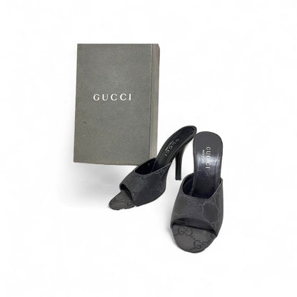 Gucci - 35 Summer Pumps Mule Sandals Black Monogram Canvas Leather