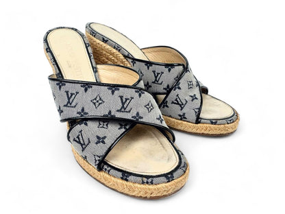 Louis Vuitton - 37 Wedge Sandals Monogram Denim LV