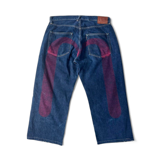 Evisu - 38x35 Big Seagull Denim Paint Red