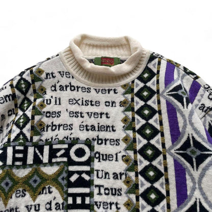 Kenzo - L vintage knit sweater wool french poetry golf