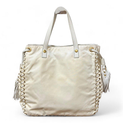 Prada - Shoulder Bag Tessuto Infilat Vintage Leather White Gold