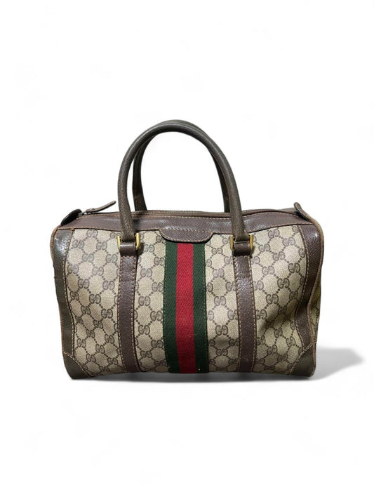 Gucci - vintage 80s boston bag luggage travel monogram beige brown canvas