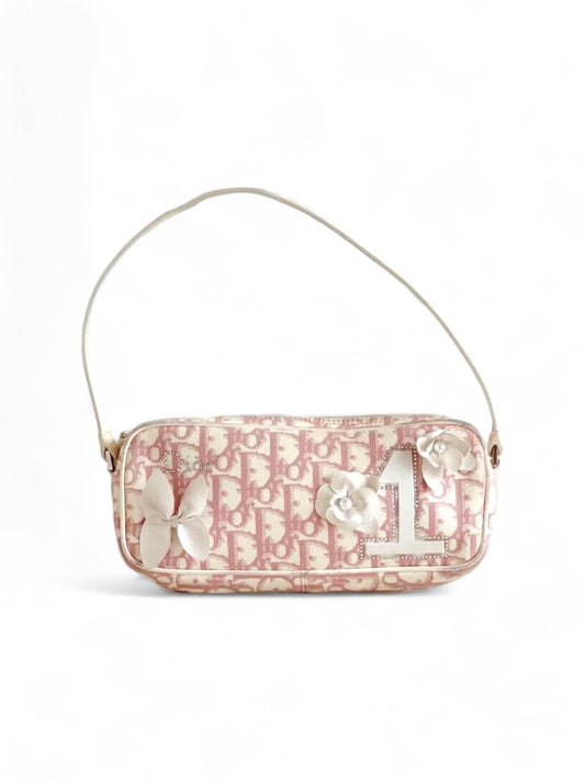 Dior- trotter mini handbag pink pouch small leather canvas monogram flower