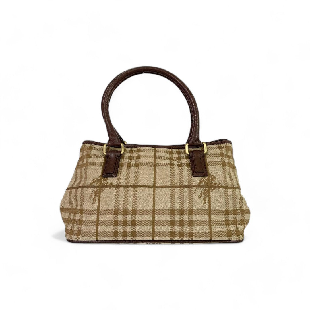 Burberry London - Nova Check handbag shadow horse vintage leather canvas beige