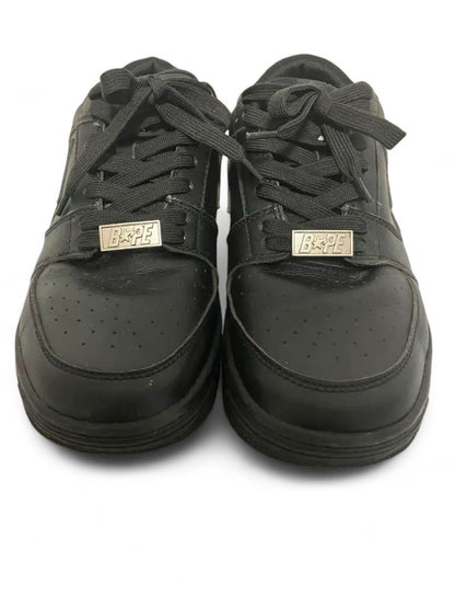 A Bathing Ape (BAPE) - 44 Bapesta Black Leather Sneaker Low Top