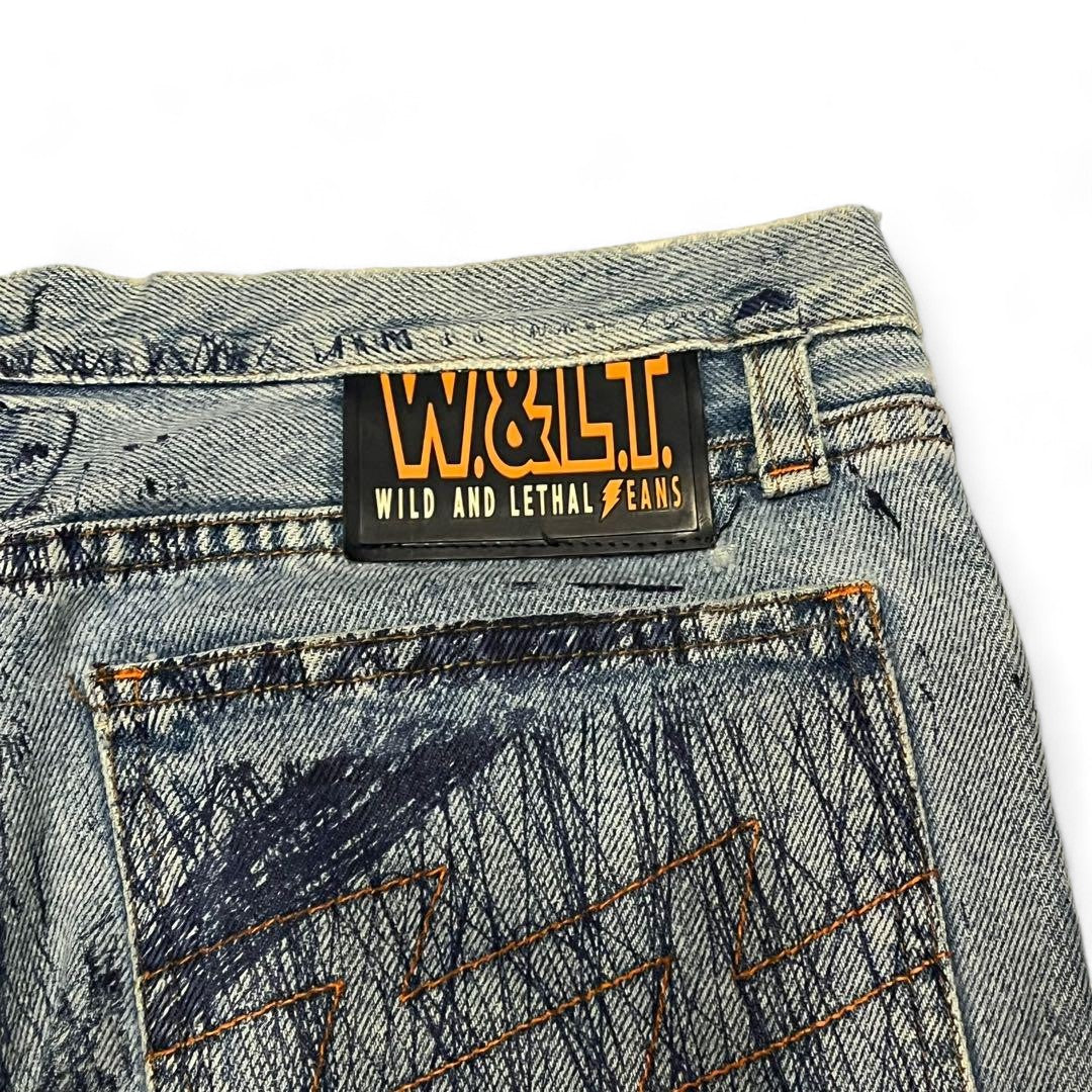 Walter Van Beirendonck  - 28 archive graffiti baggy jeans blue denim