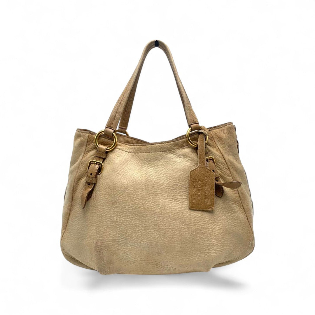 Prada - Deer Leather Handbag Brown Beige