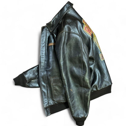 Avirex - XL A-2 Genuine Black Leather Backprint Flight Jacket