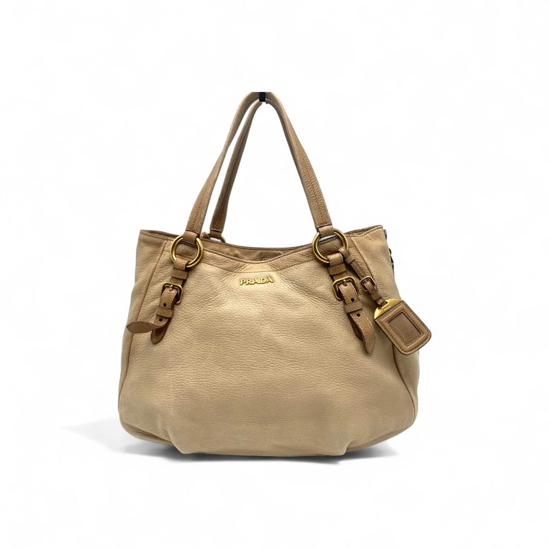 Prada - Deer Leather Handbag Brown Beige