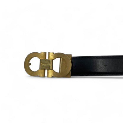 Salvatore Ferragamo - S belt black leather gancini gold