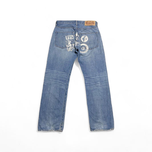 A Bathing Ape (BAPE) - S Embroidered Baggy Jeans Light Blue Denim