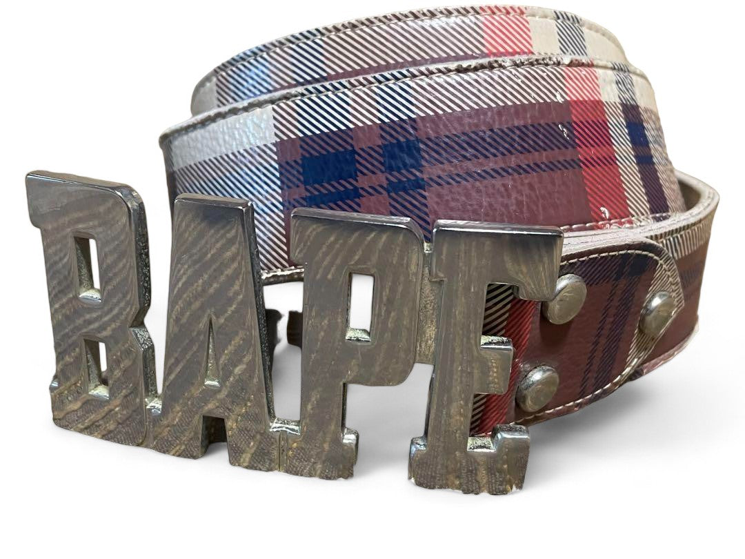 A Bathing Ape (BAPE) - L Camo Big Logo Buckle Belt Nova Check Brown