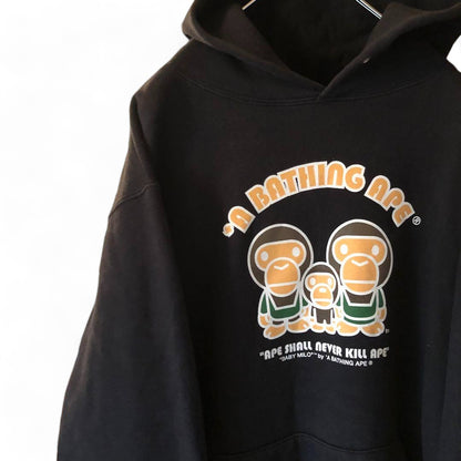 A Bathing Ape (BAPE) - XL Black Hoodie Vintage Baby Milo Printed