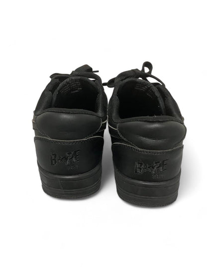 A Bathing Ape (BAPE) - 44 Bapesta Black Leather Sneaker Low Top