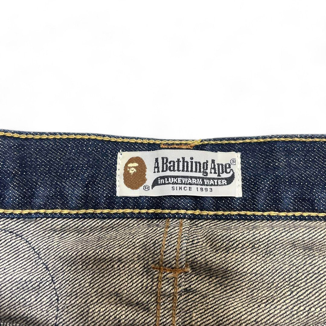 A Bathing Ape (BAPE) - S Baggy Embroidered Blue Jeans Bapehead