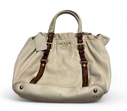 Prada - White Handbag Shoulder Bag Deer Leather Gold Hardware