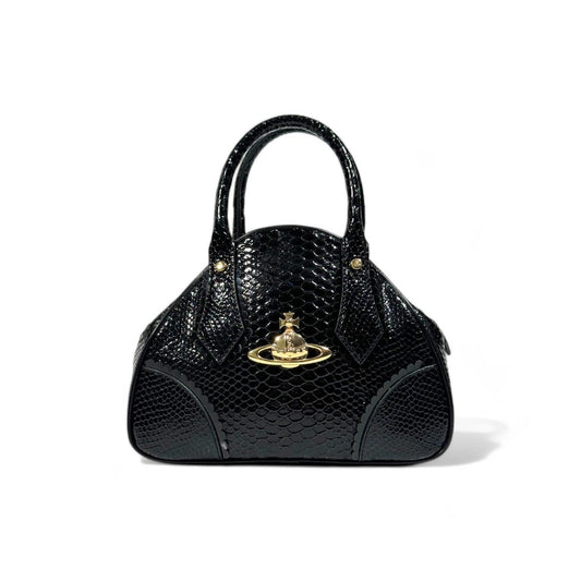 Vivienne Westwood - Yasmin Orb vintage handbag croco embossed black leather