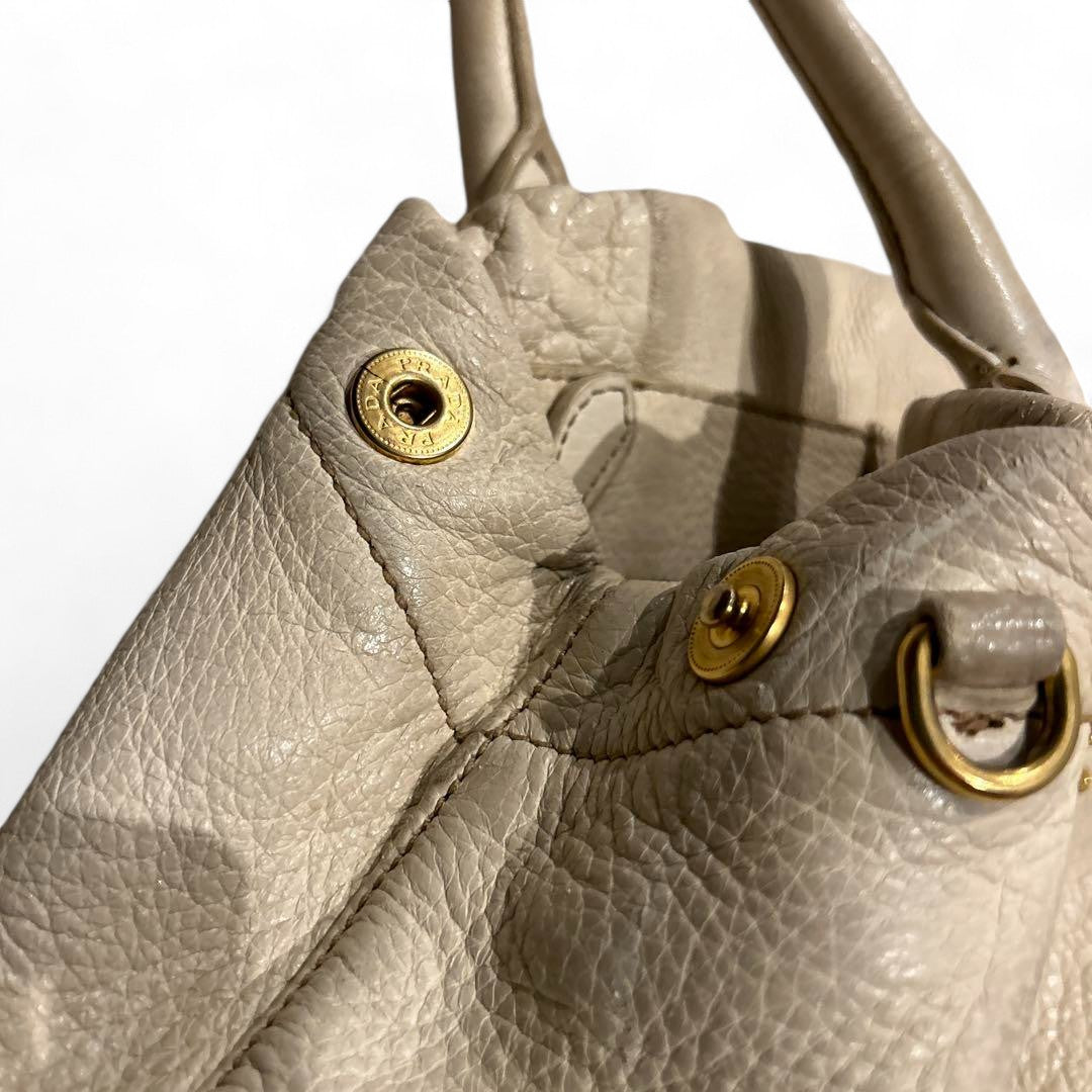 Prada - White Handbag Shoulder Bag Deer Leather Gold Hardware