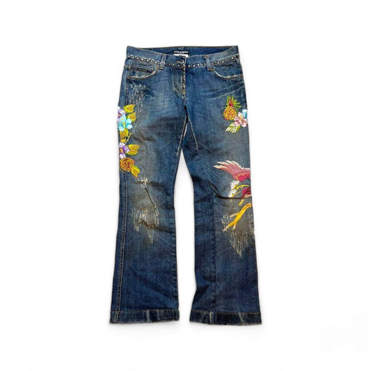 Dolce & Gabanna - M SS05 vintage embroidered baggy flare jeans hawaii