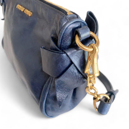 Miu Miu - Side Ribbon Leather Navy Handbag Gold Hardware