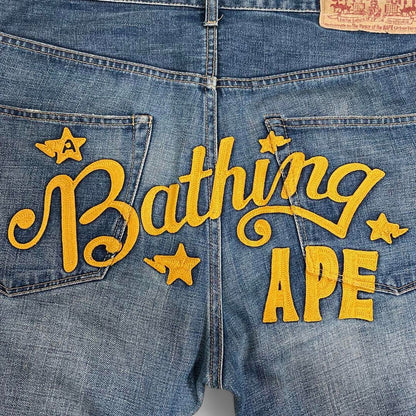 A Bathing Ape (BAPE) - L embroidered baggy jeans blue backprint denim