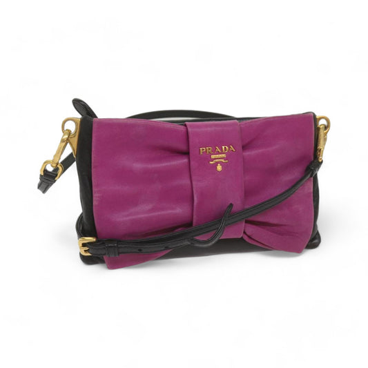 Prada - Ribbon Leather Handbag Shoulder Bag Black Purple