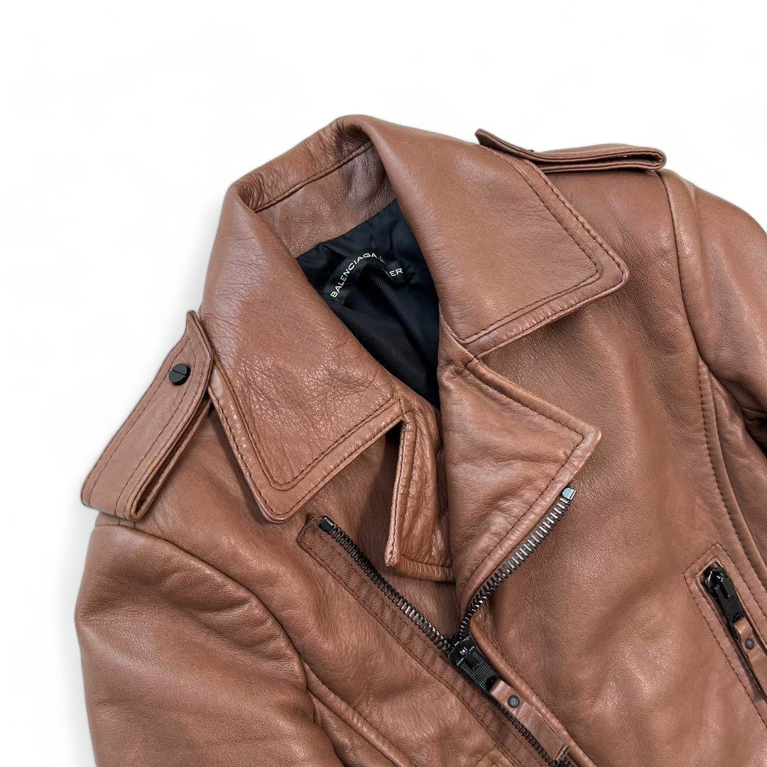 Balenciaga - FW10 lamb leather brown sheepskin riders jacket