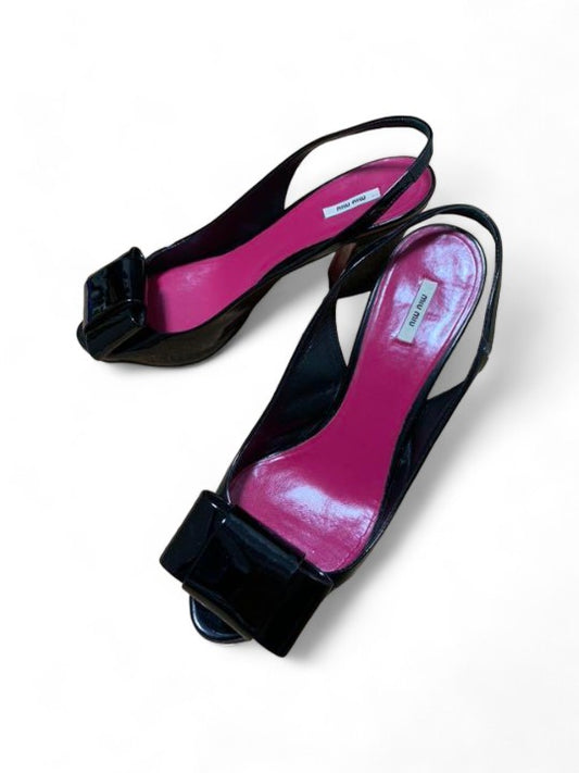 Miu Miu - 38,5 Ribbon Pink Black High Heels Summer