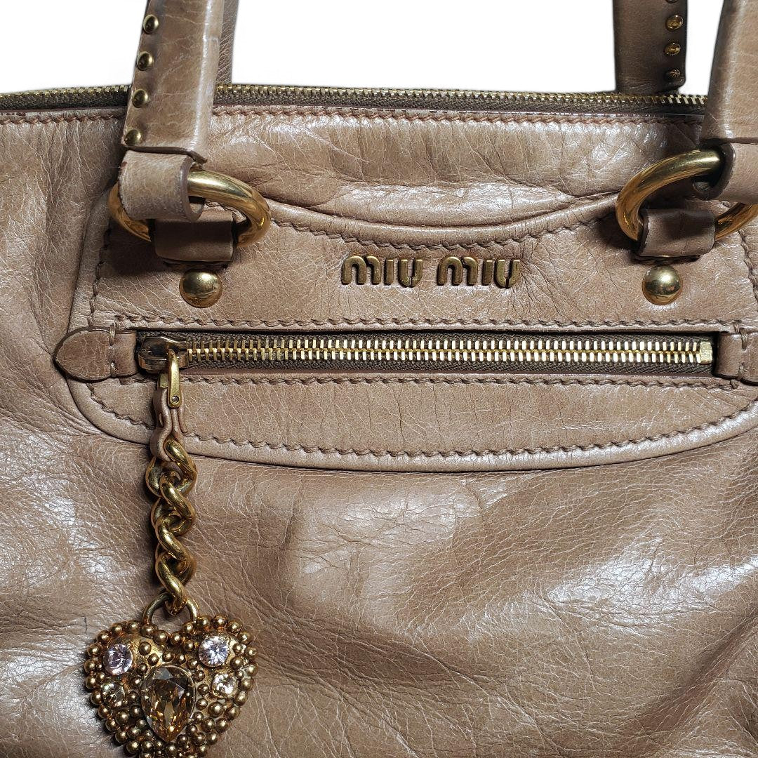 Miu Miu - chancery heart vintage leather handbag shoulder bag brown