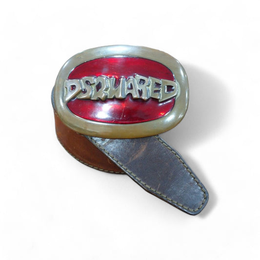 Dsquared2- AW02 vintage leather buckle belt red big pendant