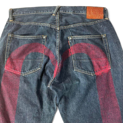 Evisu - 38x35 Big Seagull Denim Paint Red