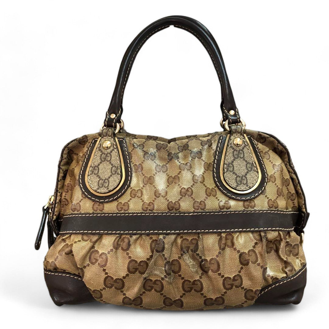 Gucci - Crystal Handbag Beige Brown Nylon Coated Canvas