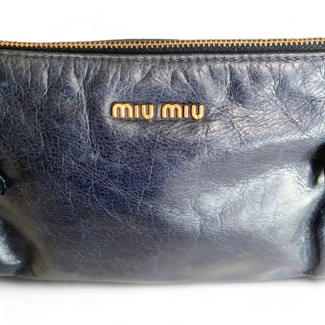 Miu Miu - Side Ribbon Leather Navy Handbag Gold Hardware