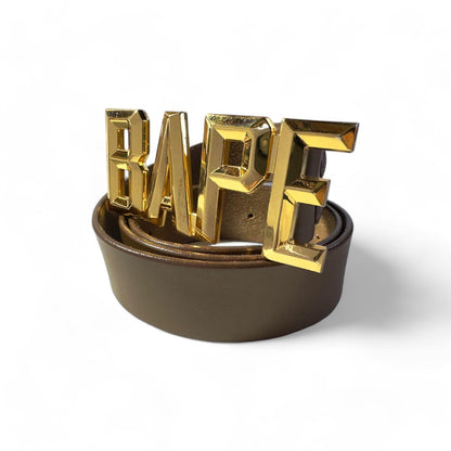 A Bathing Ape (BAPE) - brown leather belt gold pendant