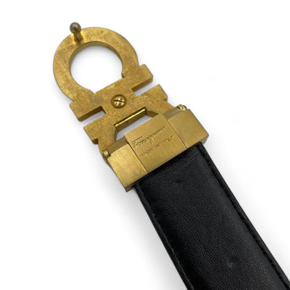 Salvatore Ferragamo - S belt black leather gancini gold